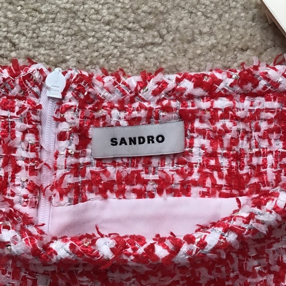 Sandro Red and White Tweed A-Line Skirt - Picture 2 of 5